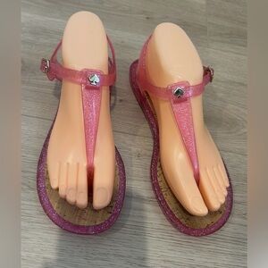 Kate Spade Yari Jelly Pink Shimmer Rubber Cork - T Strap Sandals - Size 7